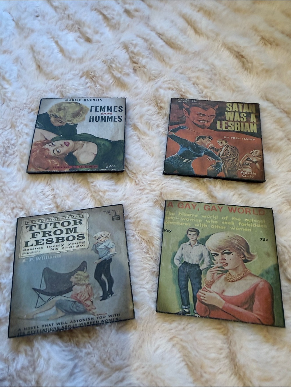 Set of 4 Vintage Pulp Paperback Covers Coasters - Multicolor
